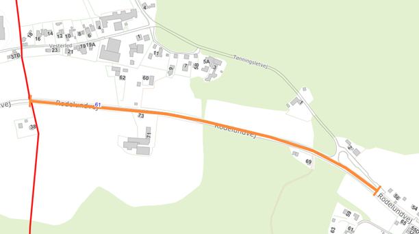 Billedet viser Himmelbjergruten projektstrækning i Skanderborg Kommune på kort