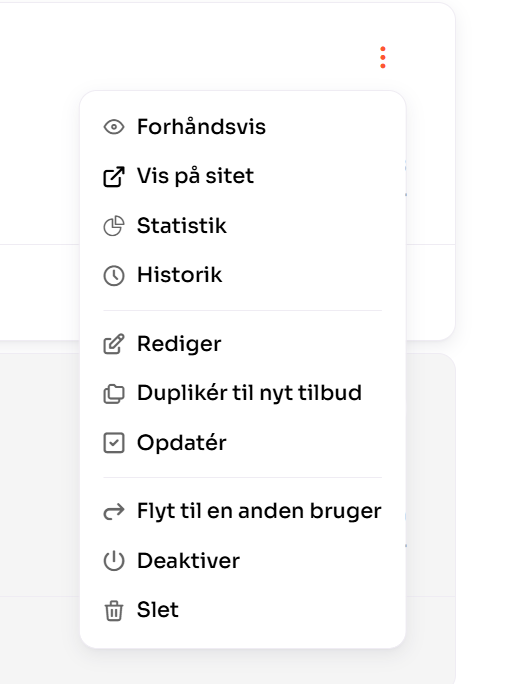 Skærmbillede hvor man kan se menuen "Andre funktioner", der kommer ved tryk på de tre prikker i højre hjørne